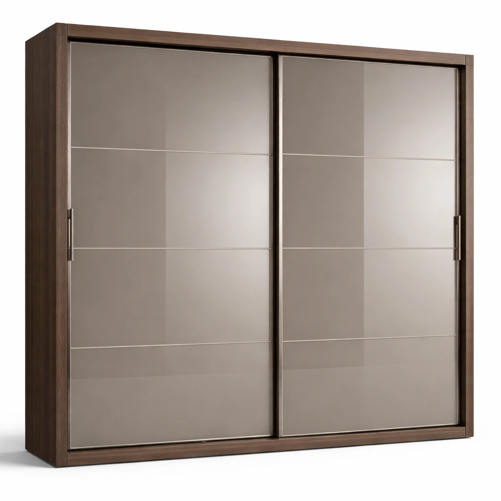Armoire portes coulissantes bois brun et panneaux laqus-norqiro