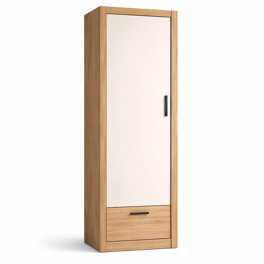 Armoire simple porte avec tiroir bois clair-norqiro