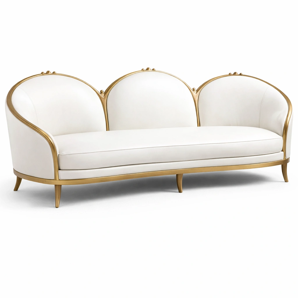 Canap design velours blanc structure dore arrondie-norqiro