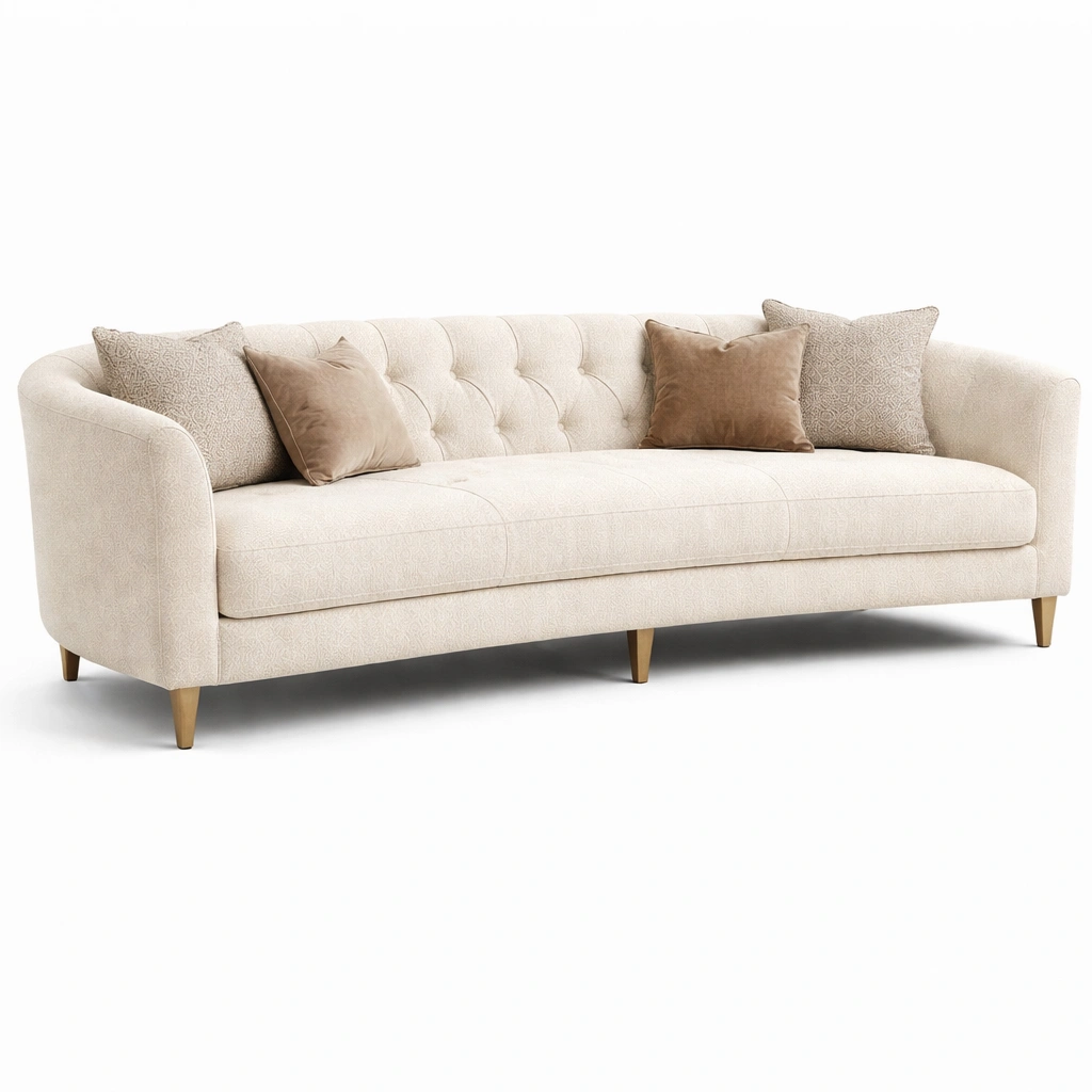 Canap tissu beige capitonn trois places-norqiro