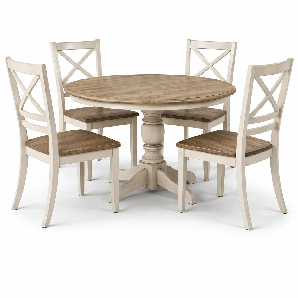 Table ronde bois avec quatre chaises style classique-norqiro