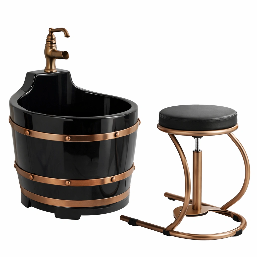 Bac lavage noir avec support mtal et tabouret rglable-norqiro