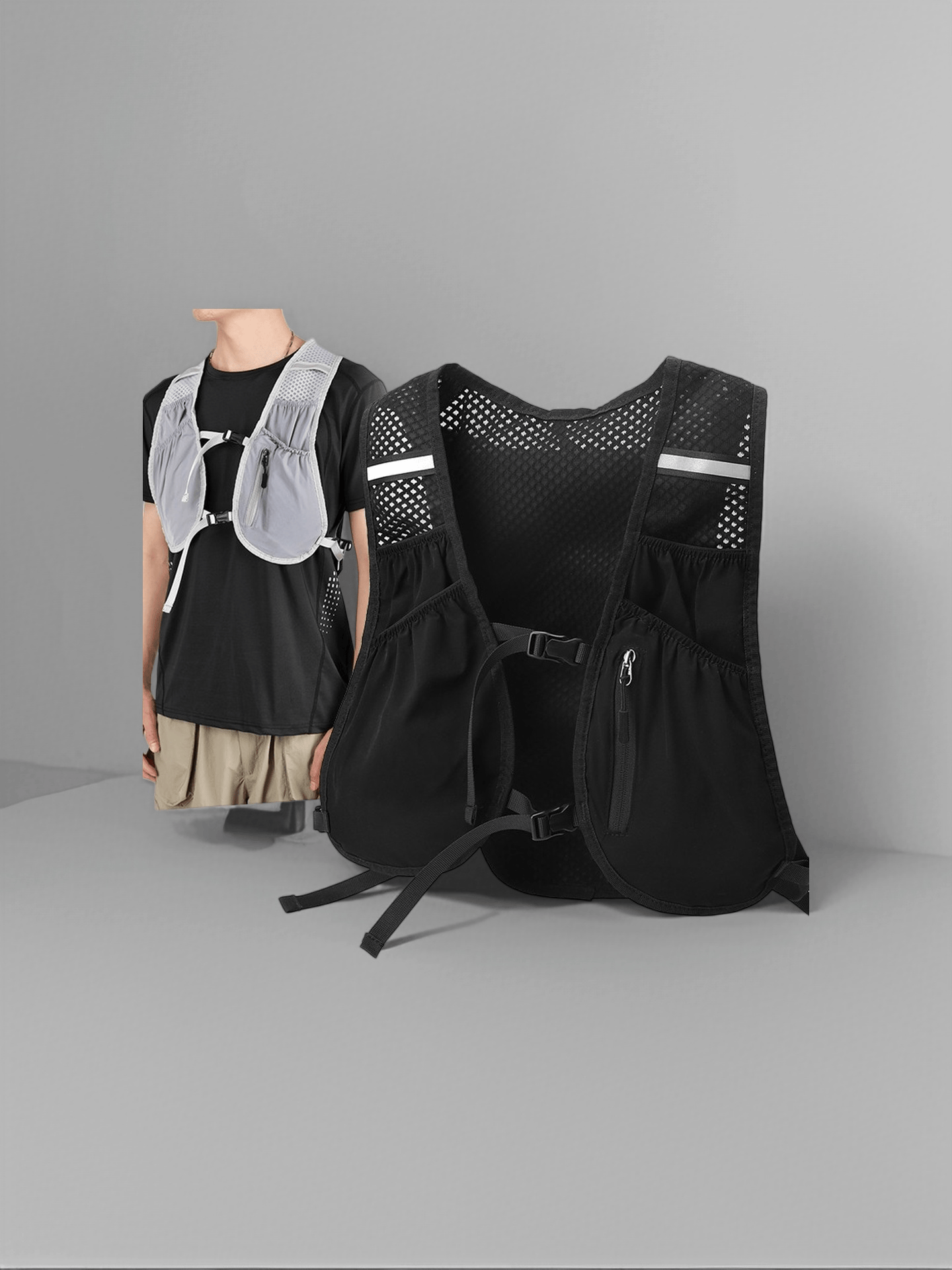 Black/Grey Lightweight Breathable Running Vest Backpack For Hiking Cycling