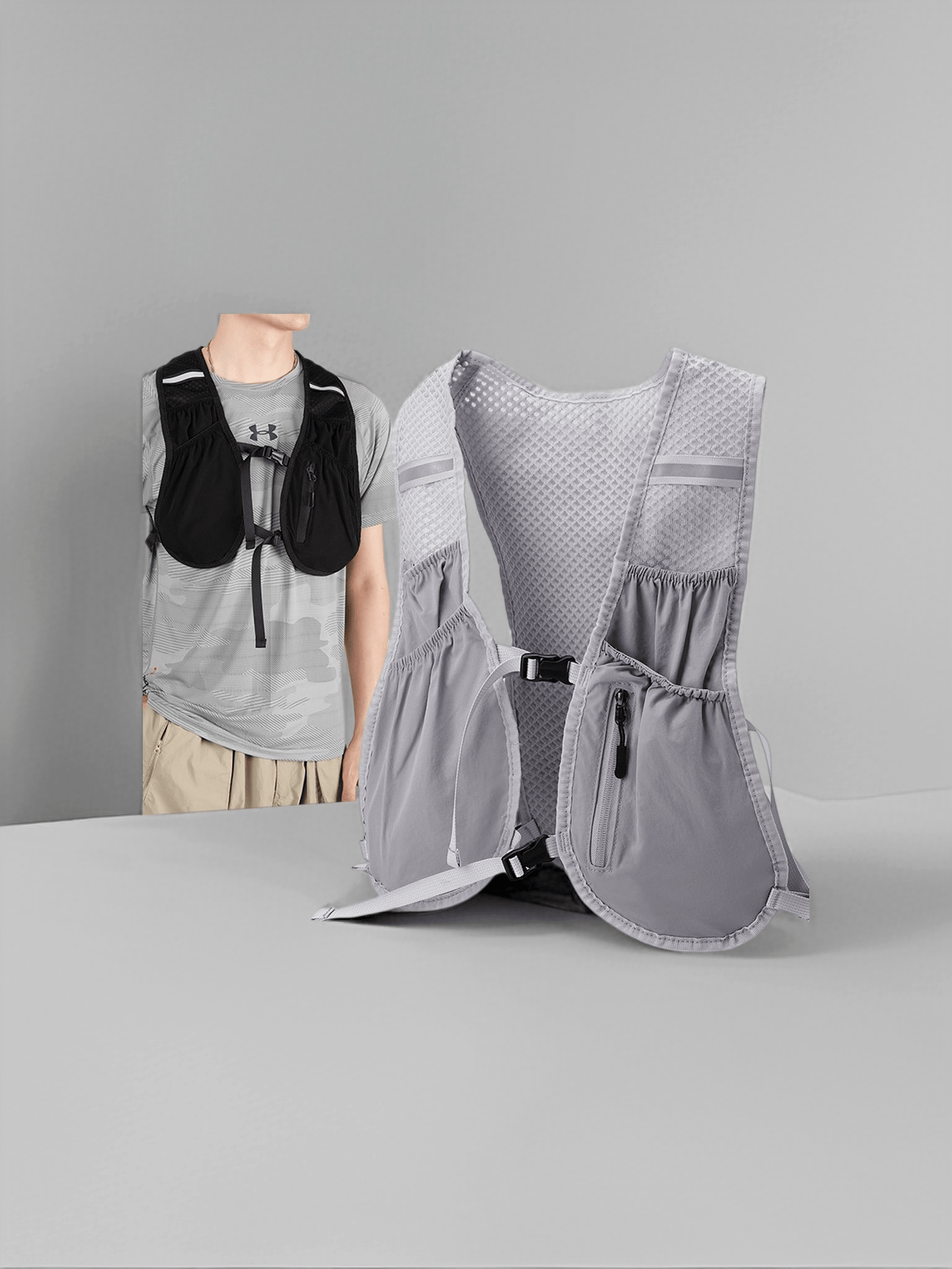 Black/Grey Lightweight Breathable Running Vest Backpack For Hiking Cycling
