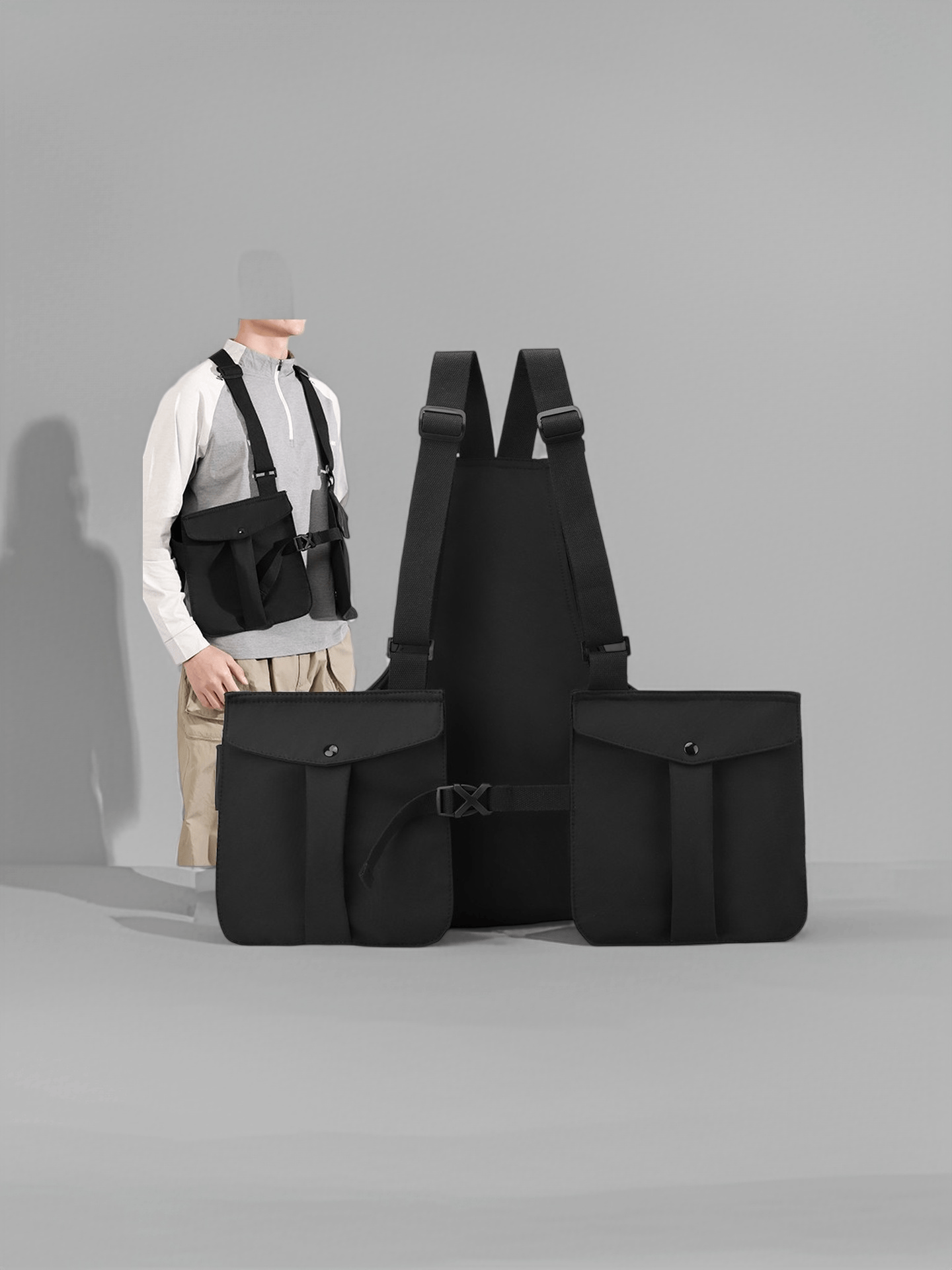 Black Tactical Chest Rig Vest Bag Multi-Pocket Functional Waist Pack