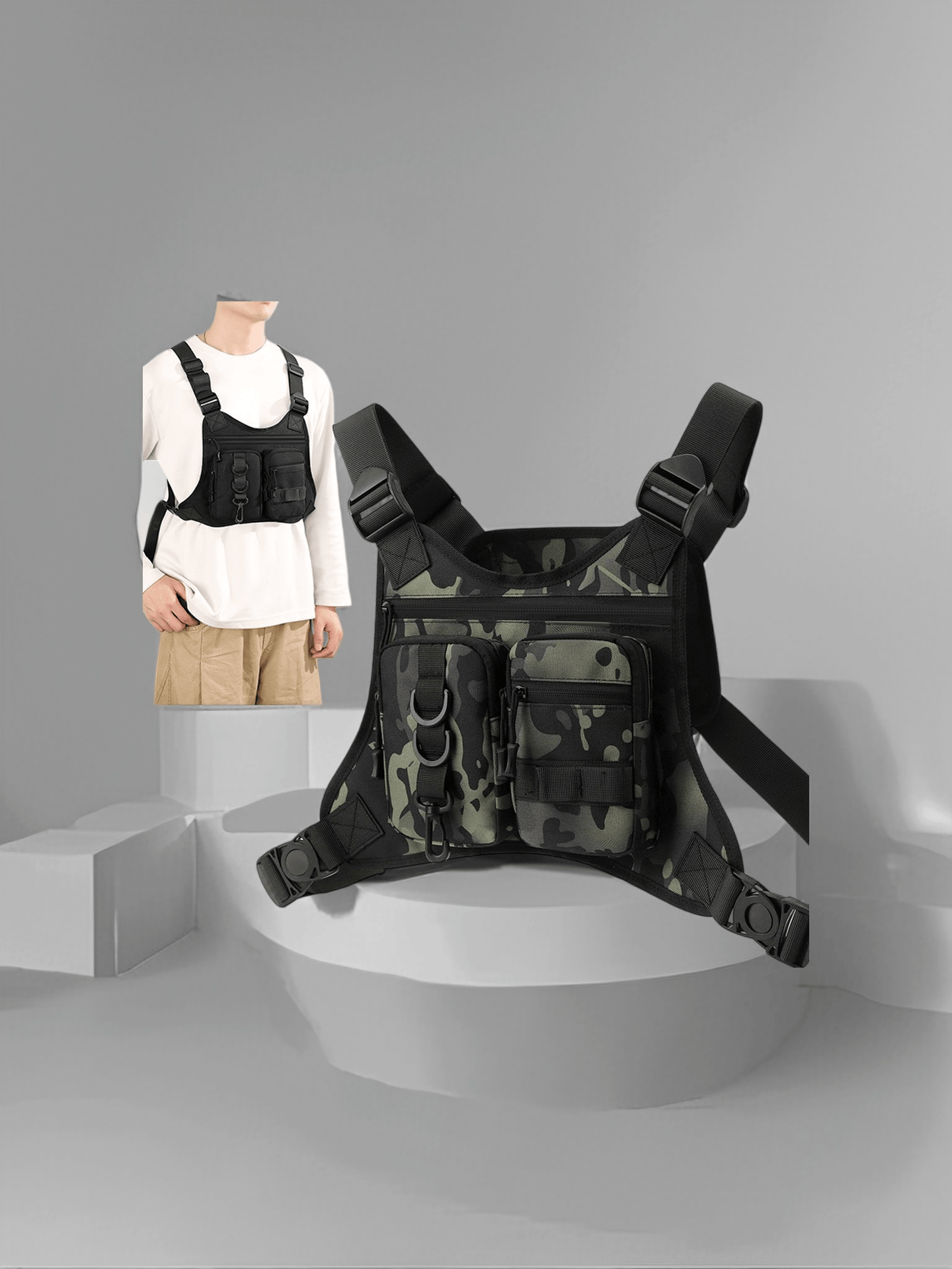 Black/Camouflage Tactical Chest Rig Vest Bag For Cycling Trail Running Marathon