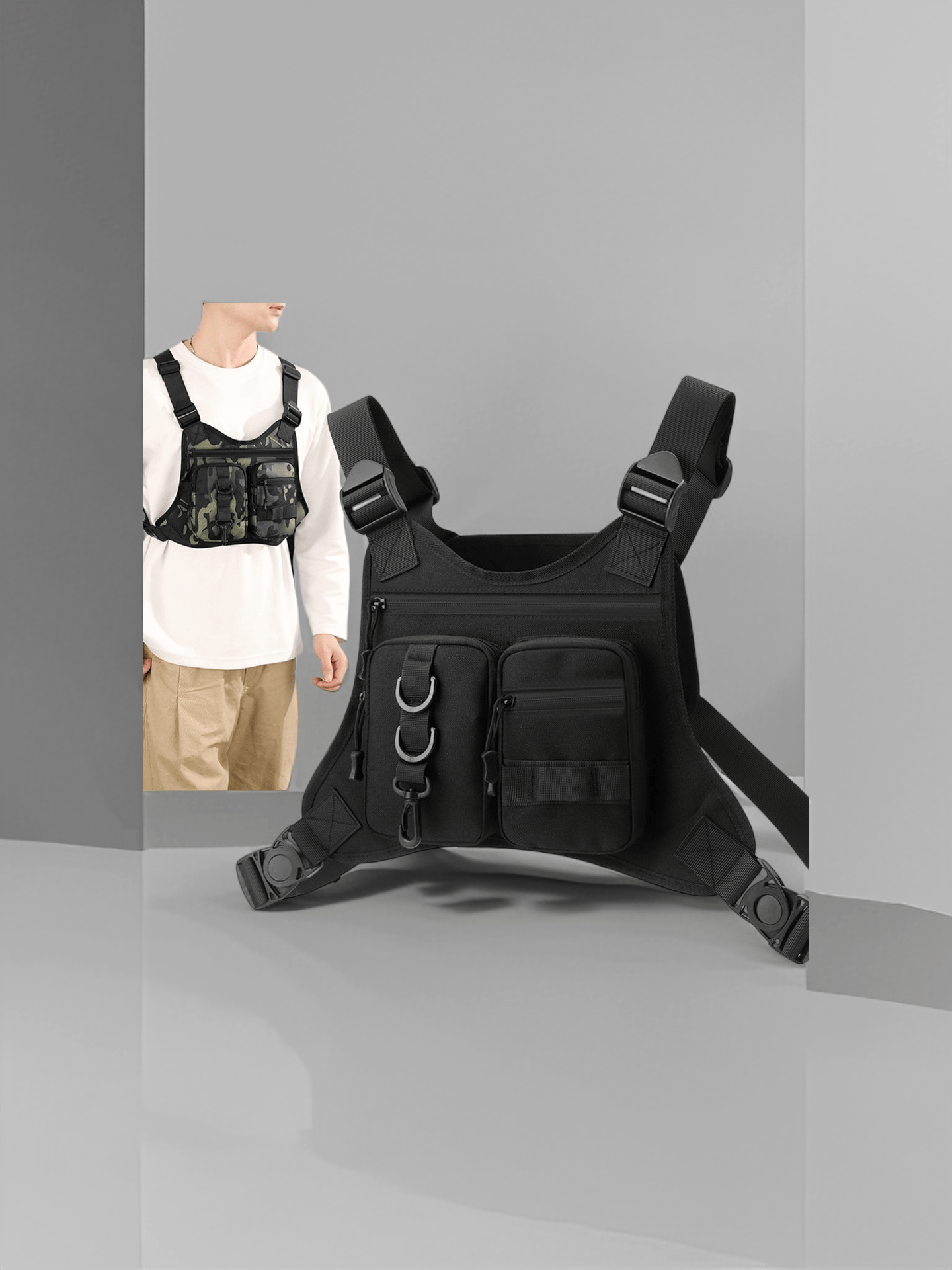 Black/Camouflage Tactical Chest Rig Vest Bag For Cycling Trail Running Marathon