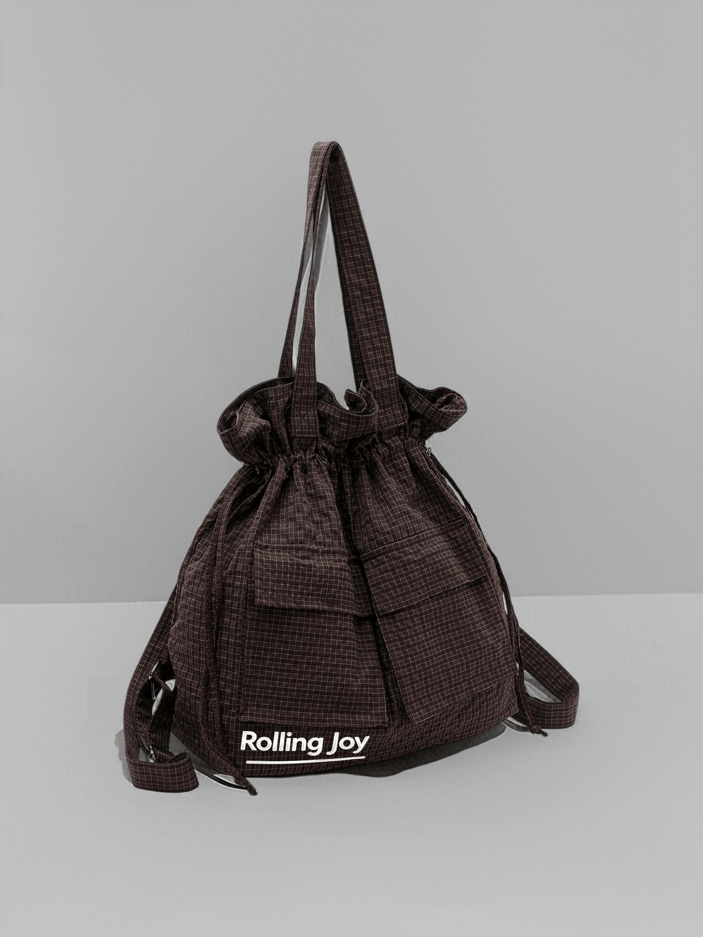 Multi-Purpose Drawstring Tote Bag Casual Grid Shoulder Bag For Daily Use
