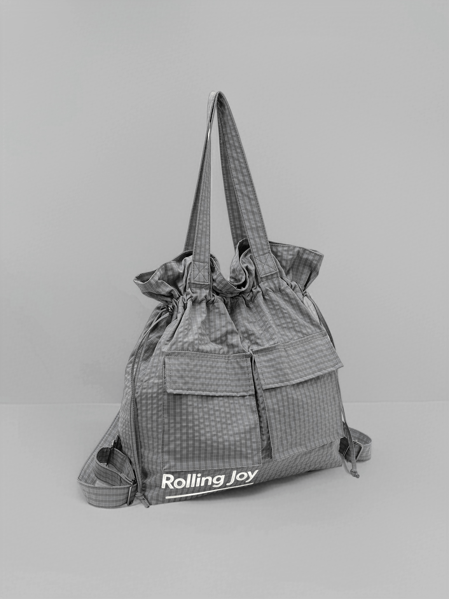 Multi-Purpose Drawstring Tote Bag Casual Grid Shoulder Bag For Daily Use