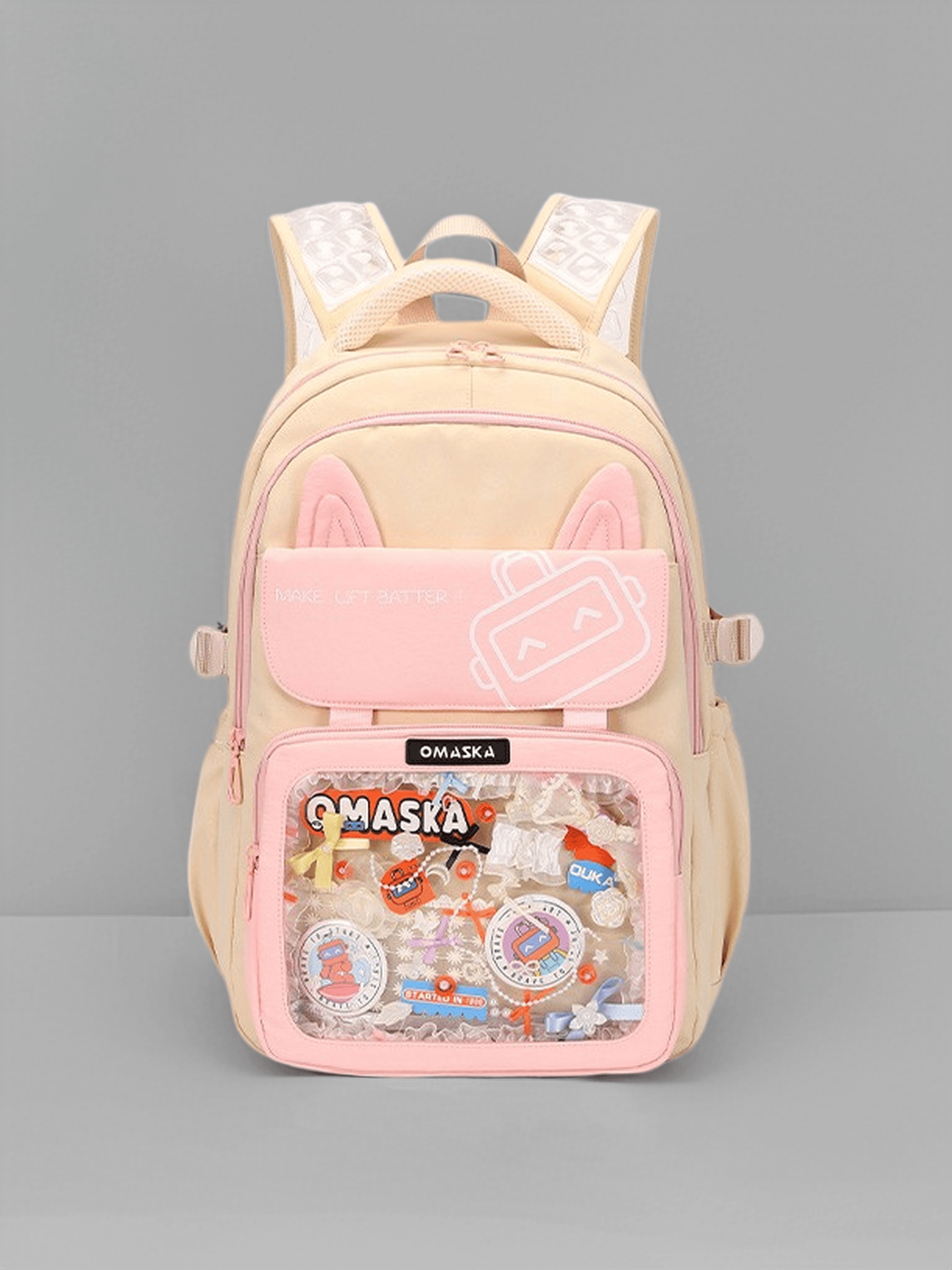 Pastel Cat Ear Ita Bag Transparent Pocket Student Backpack