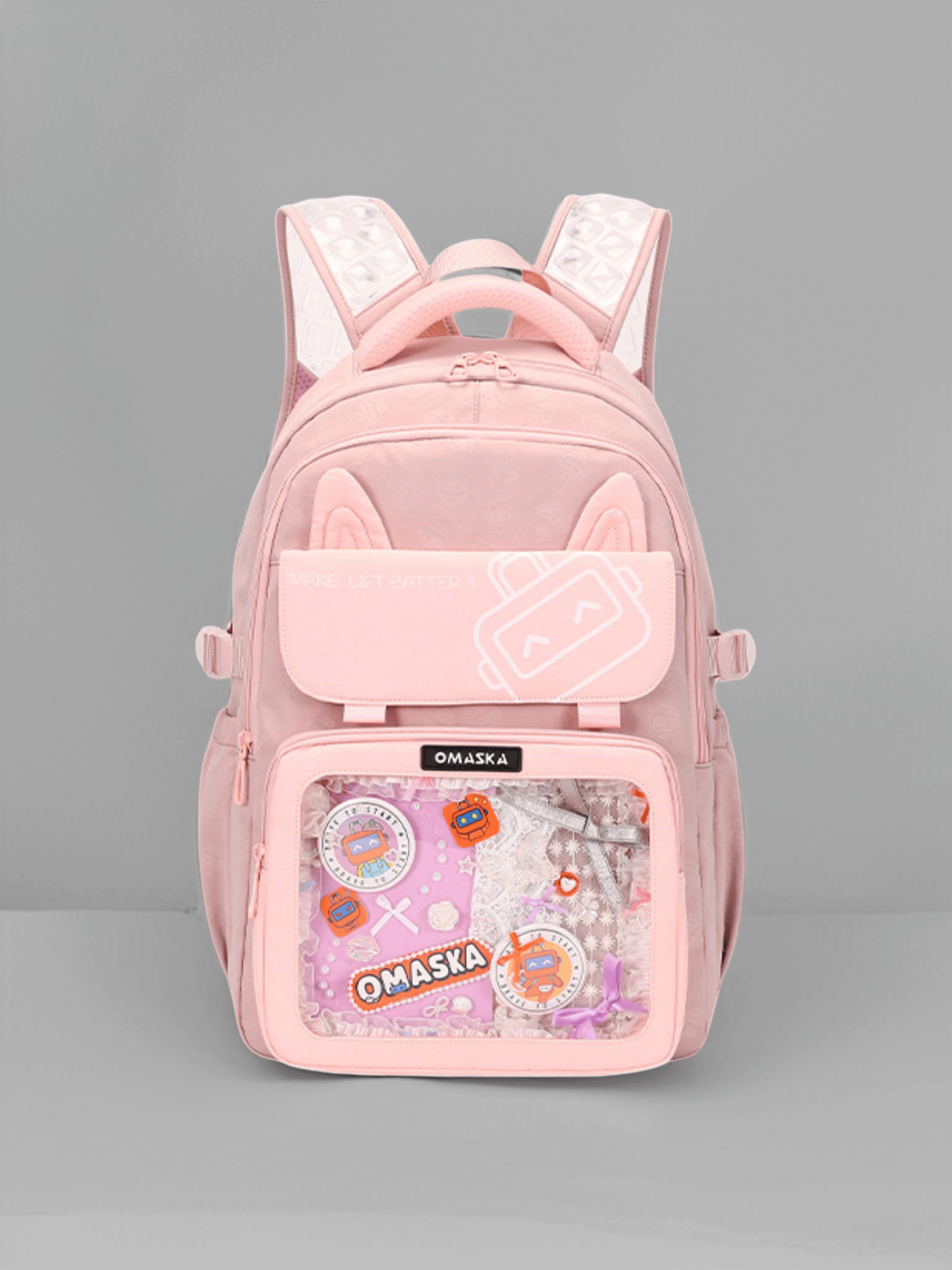 Pastel Cat Ear Ita Bag Transparent Pocket Student Backpack