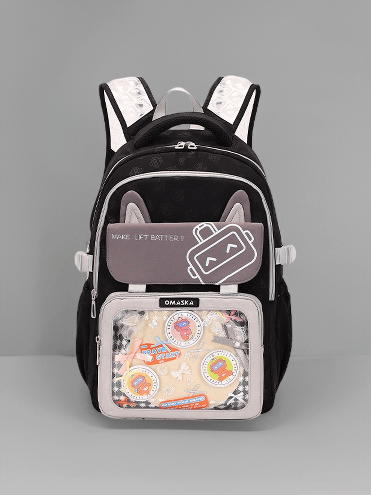 Pastel Cat Ear Ita Bag Transparent Pocket Student Backpack