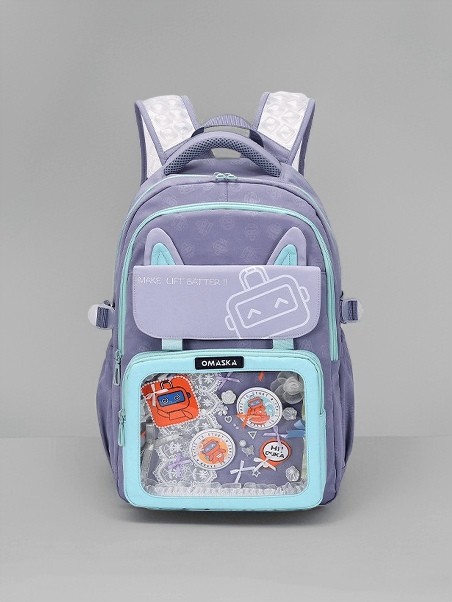 Pastel Cat Ear Ita Bag Transparent Pocket Student Backpack