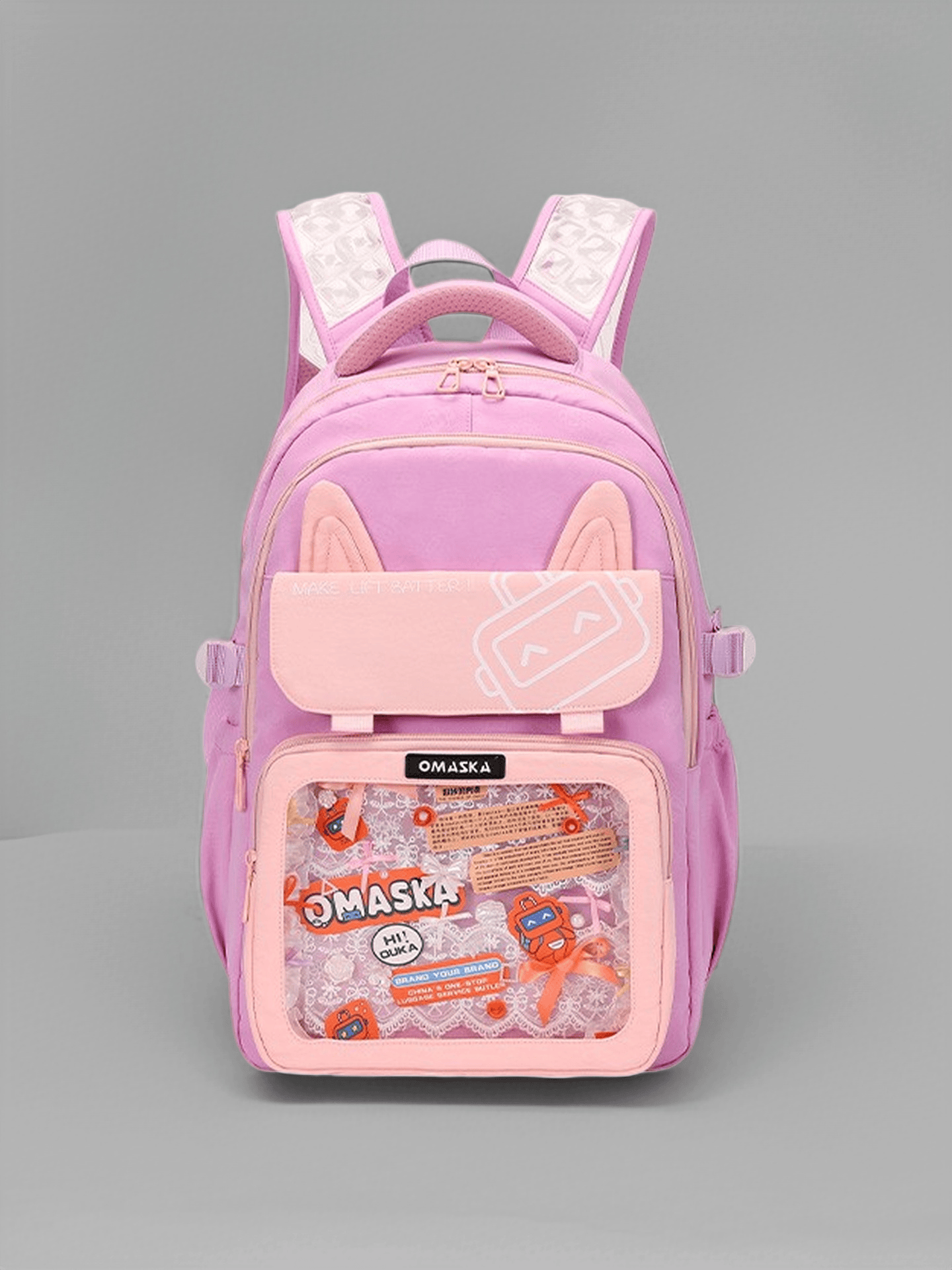 Pastel Cat Ear Ita Bag Transparent Pocket Student Backpack