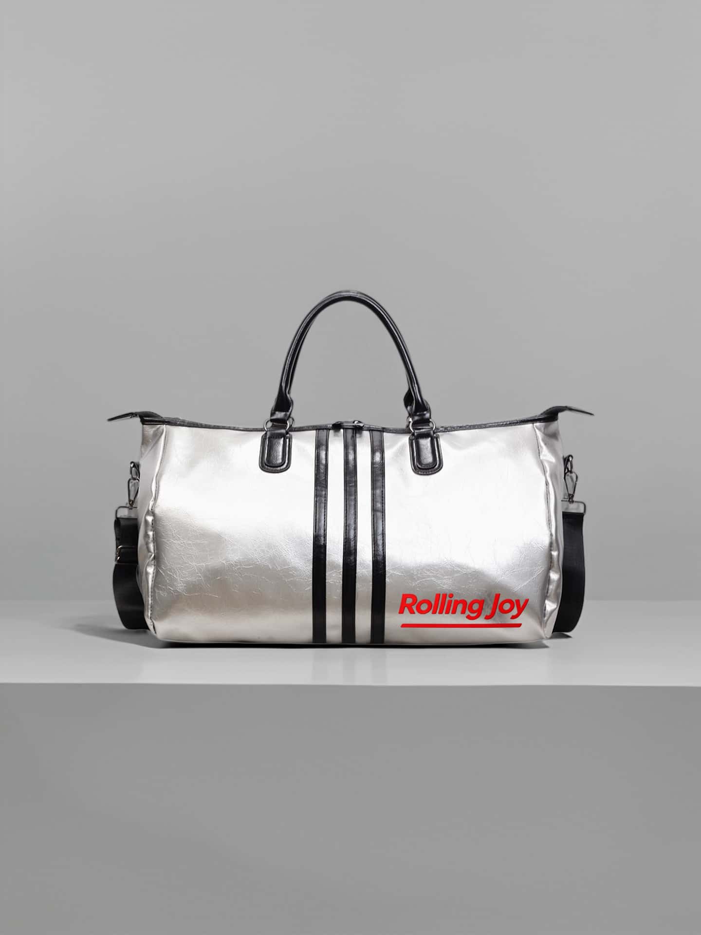 Black/Silver Vintage Leather Travel Duffel Bag Large Capacity Sports Gym Bag