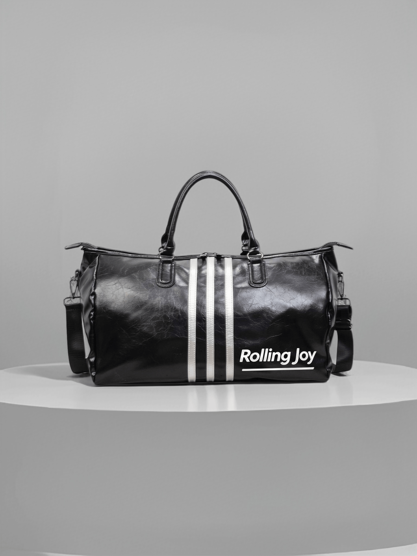 Black/Silver Vintage Leather Travel Duffel Bag Large Capacity Sports Gym Bag