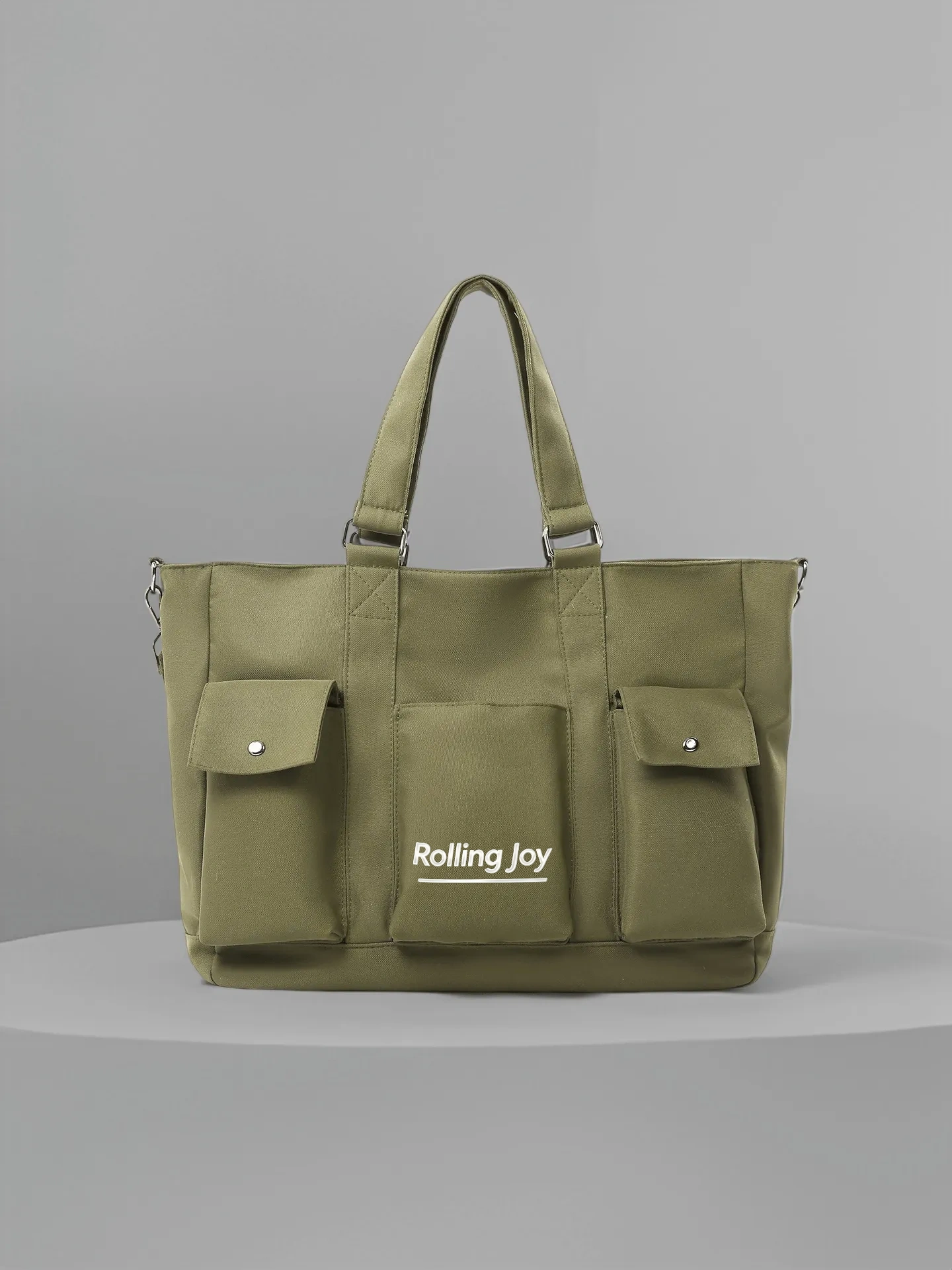 Large Capacity Canvas Tote Bag Black/Army Green For Work & Travel