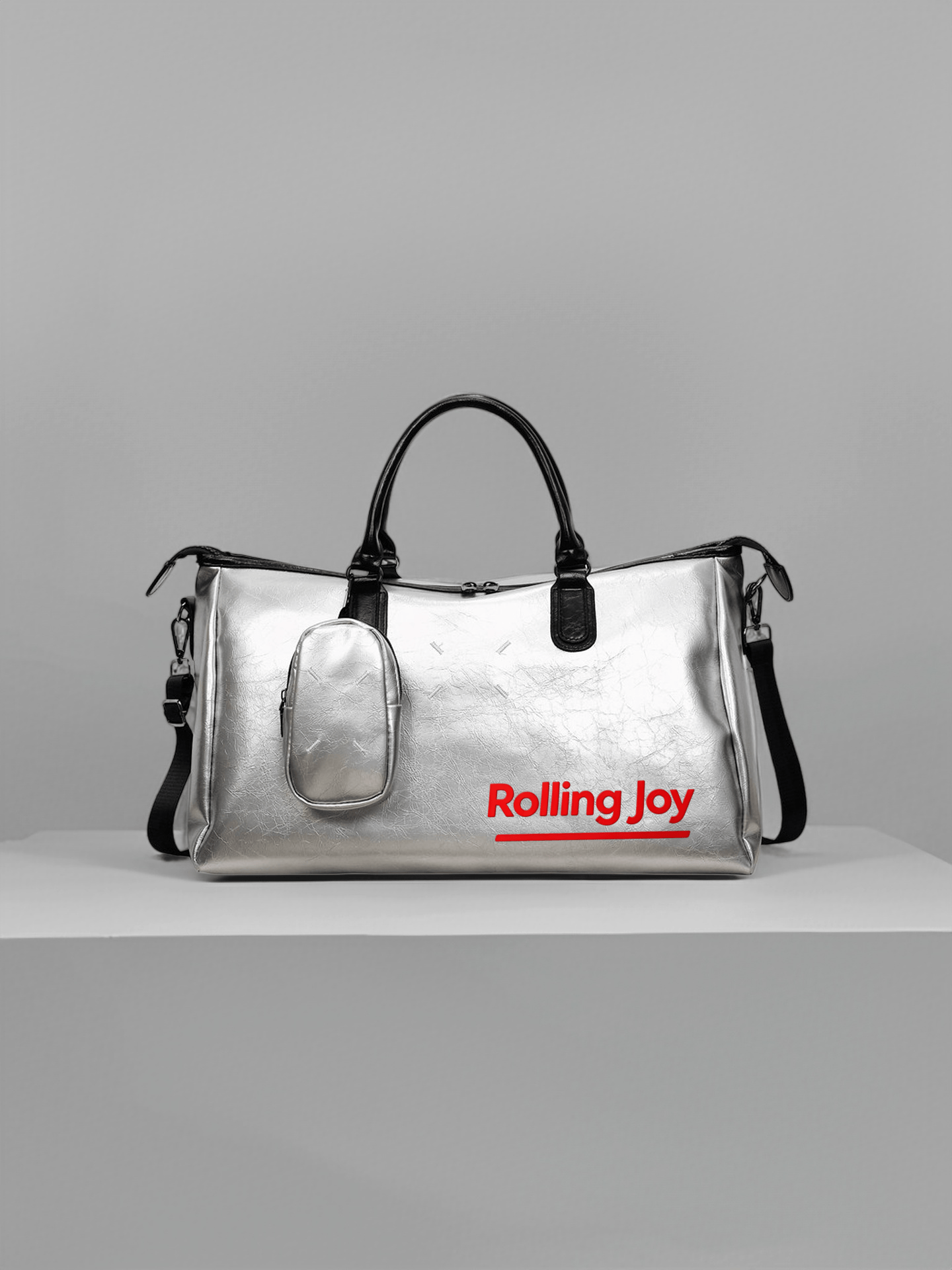 Premium Leather Duffel Bag Black/Silver With Detachable Coin Purse
