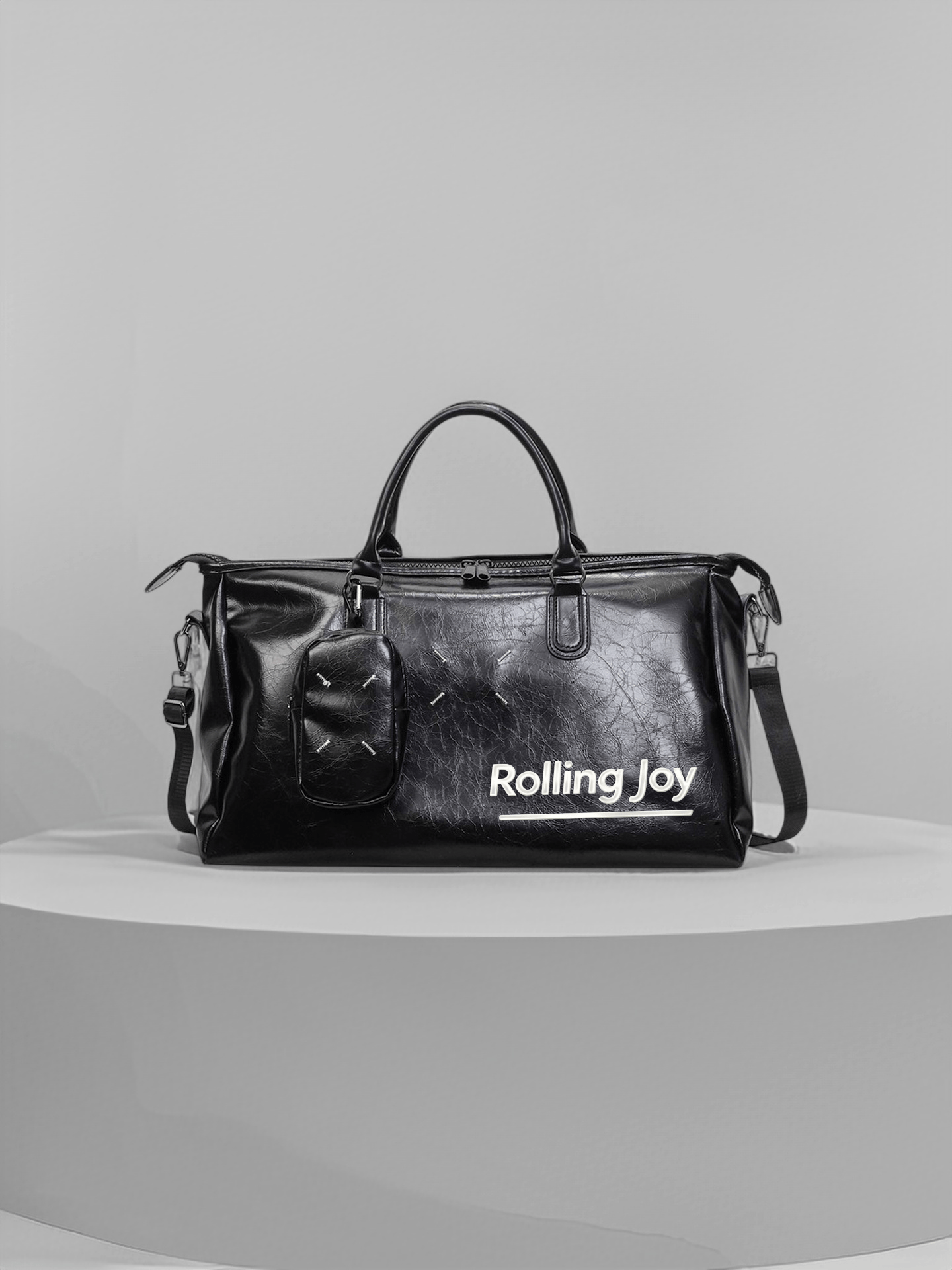 Premium Leather Duffel Bag Black/Silver With Detachable Coin Purse