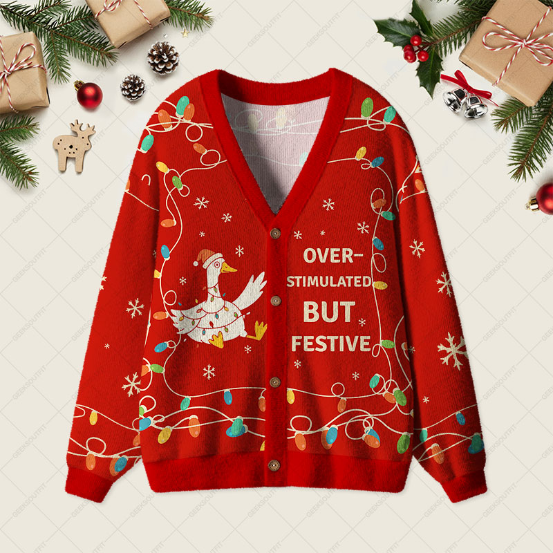 Overstimulated But Festive Geek Ugly Cardigan Sweaters