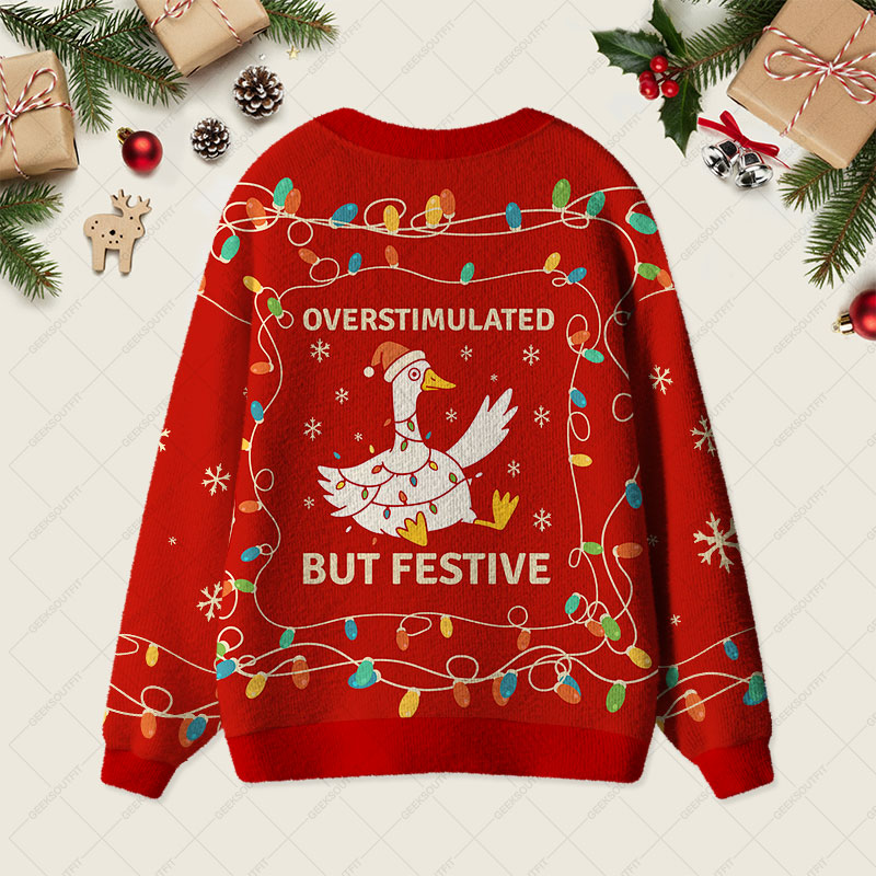 Overstimulated But Festive Geek Ugly Cardigan Sweaters