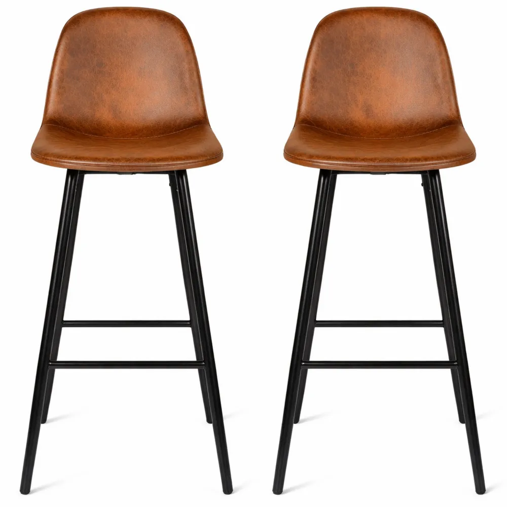 Set di 2 sgabelli da bar con poggiapiedi pelle scamosciata e gambe in metallo