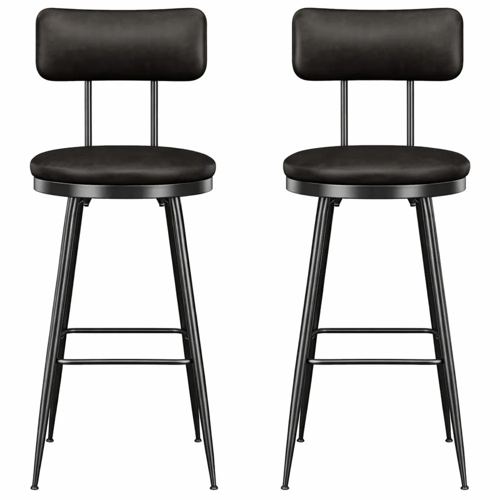 Set di 2 sgabelli alti moderni in similpelle con schienale e poggiapiedi, adatti per cucina e bar, colore nero