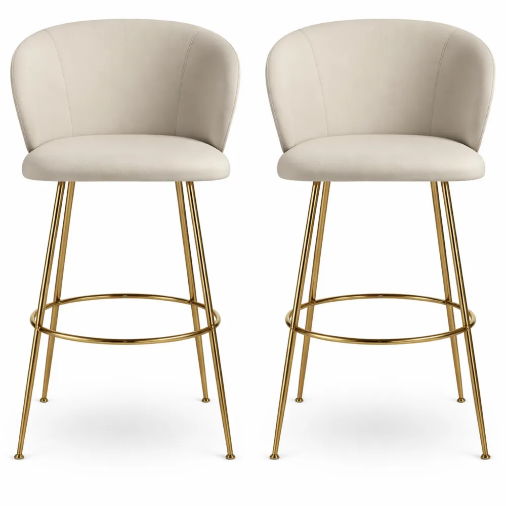 Coppia di Sgabelli da Bar in Velluto con Schienale e Poggiapiedi