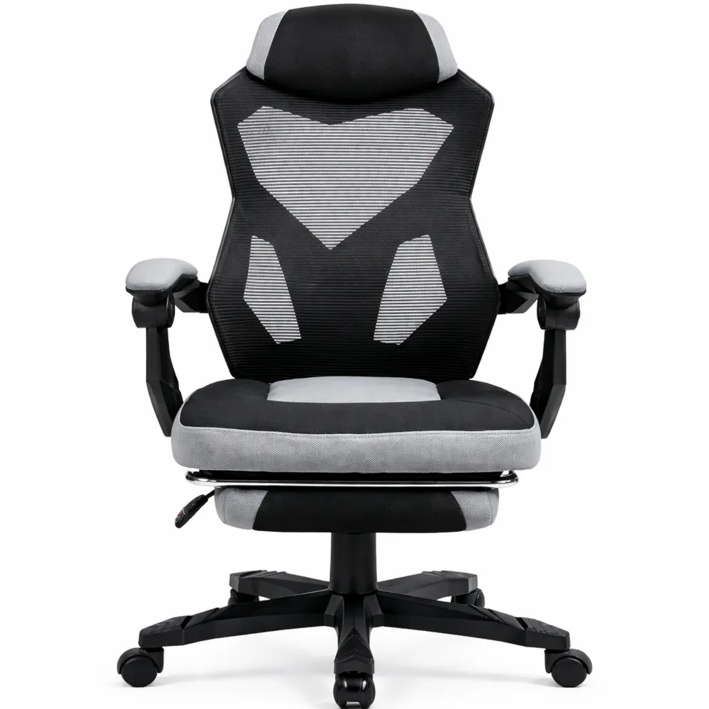 Sedia Ergonomica da Ufficio con Poggiapiedi e Schienale Alto, Girevole e Reclinabile, Altezza Regolabile, Tessuto a Rete Grigia