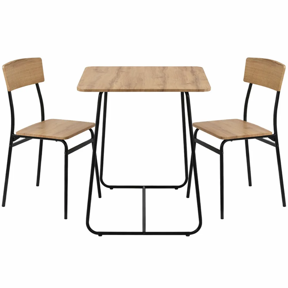 Set Tavolo Quadrato con 2 Sedie, Design Moderno per Interni ed Esterni, MDF e Acciaio, Montaggio Facile, Effetto Rovere