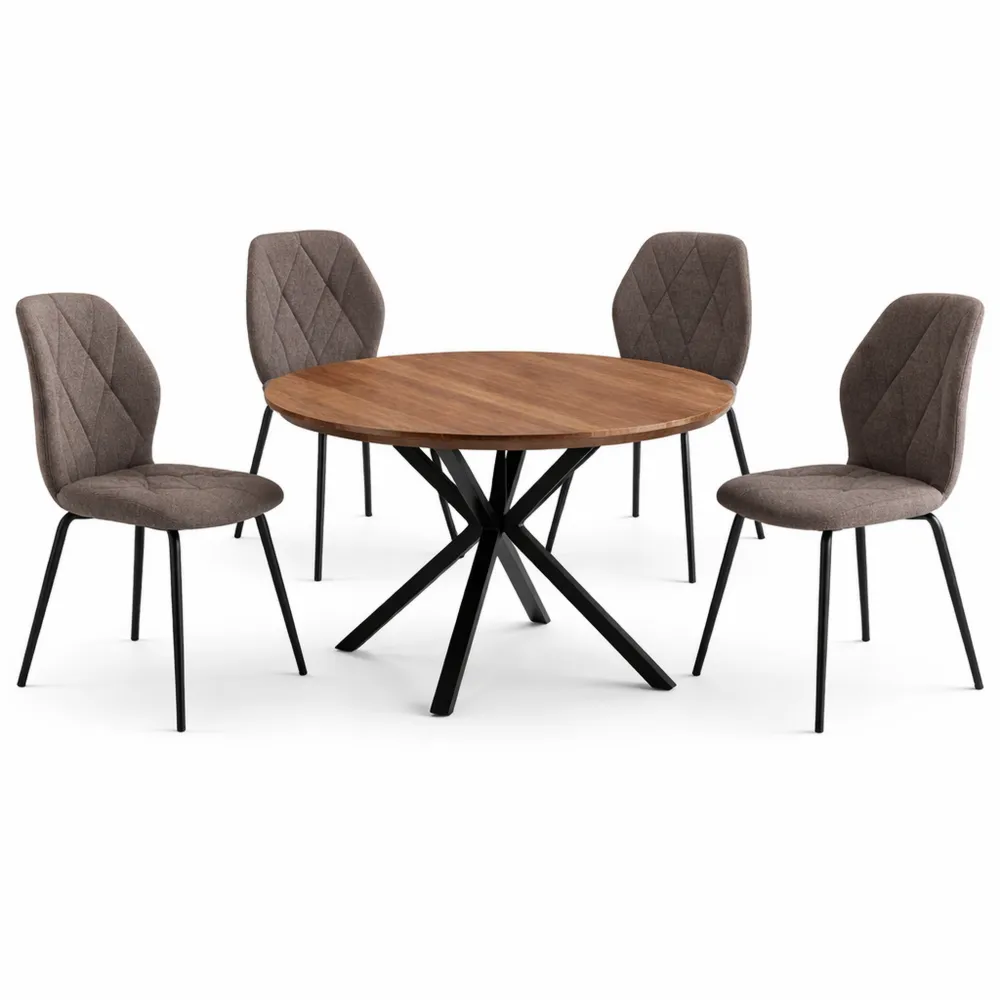 Set Tavolo Rotondo 100 CM con 4 Sedie Moderne in Lino per Sala da Pranzo