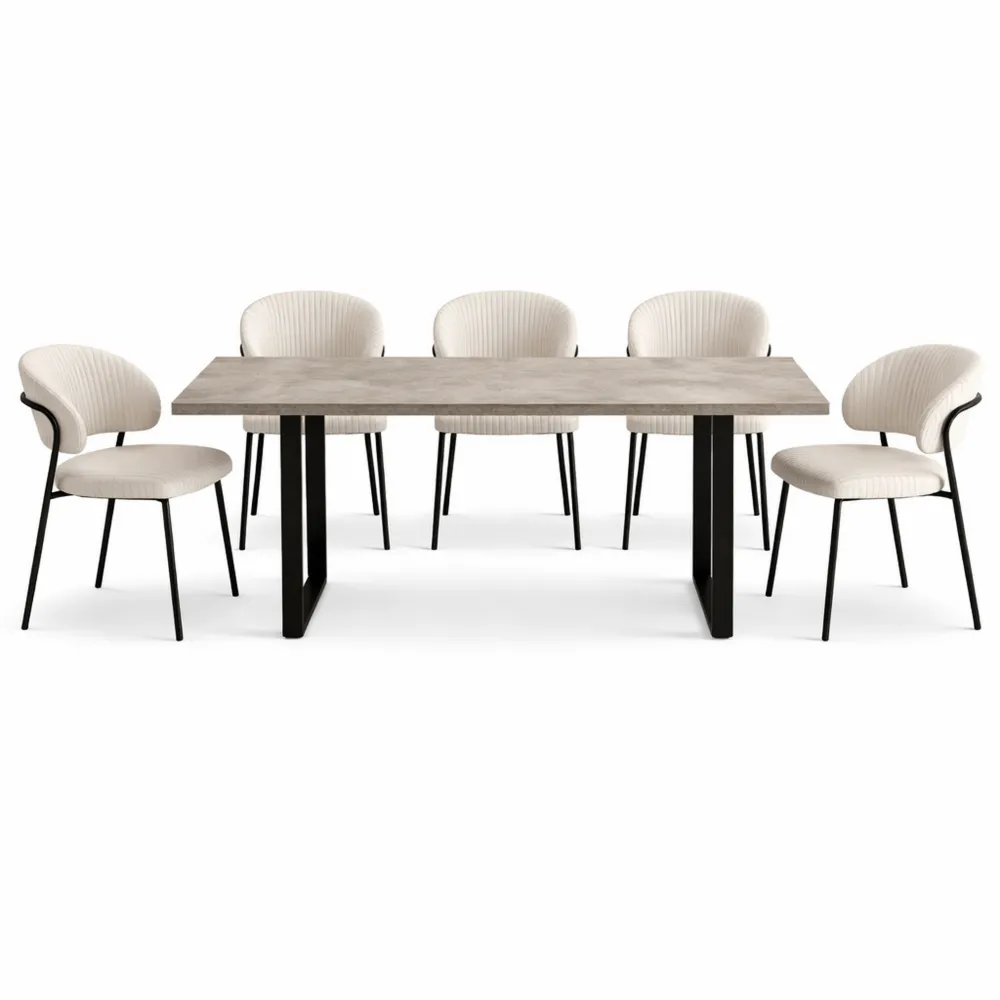 Set di Tavoli da Pranzo Allungabili con Sedie in Velluto a Coste, Stile Moderno, per Sala da Pranzo e Cucina