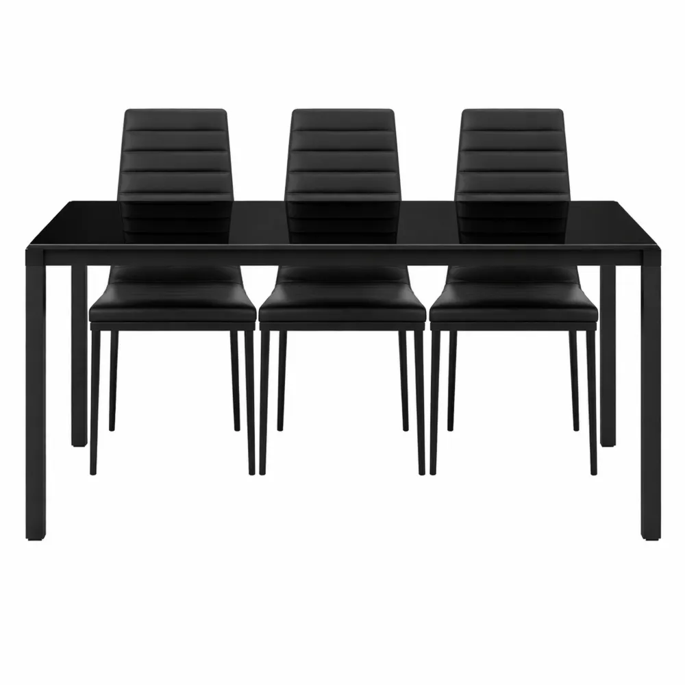 Set Mobili da Pranzo Moderno con Sedie in Similpelle e Tavolo in Vetro