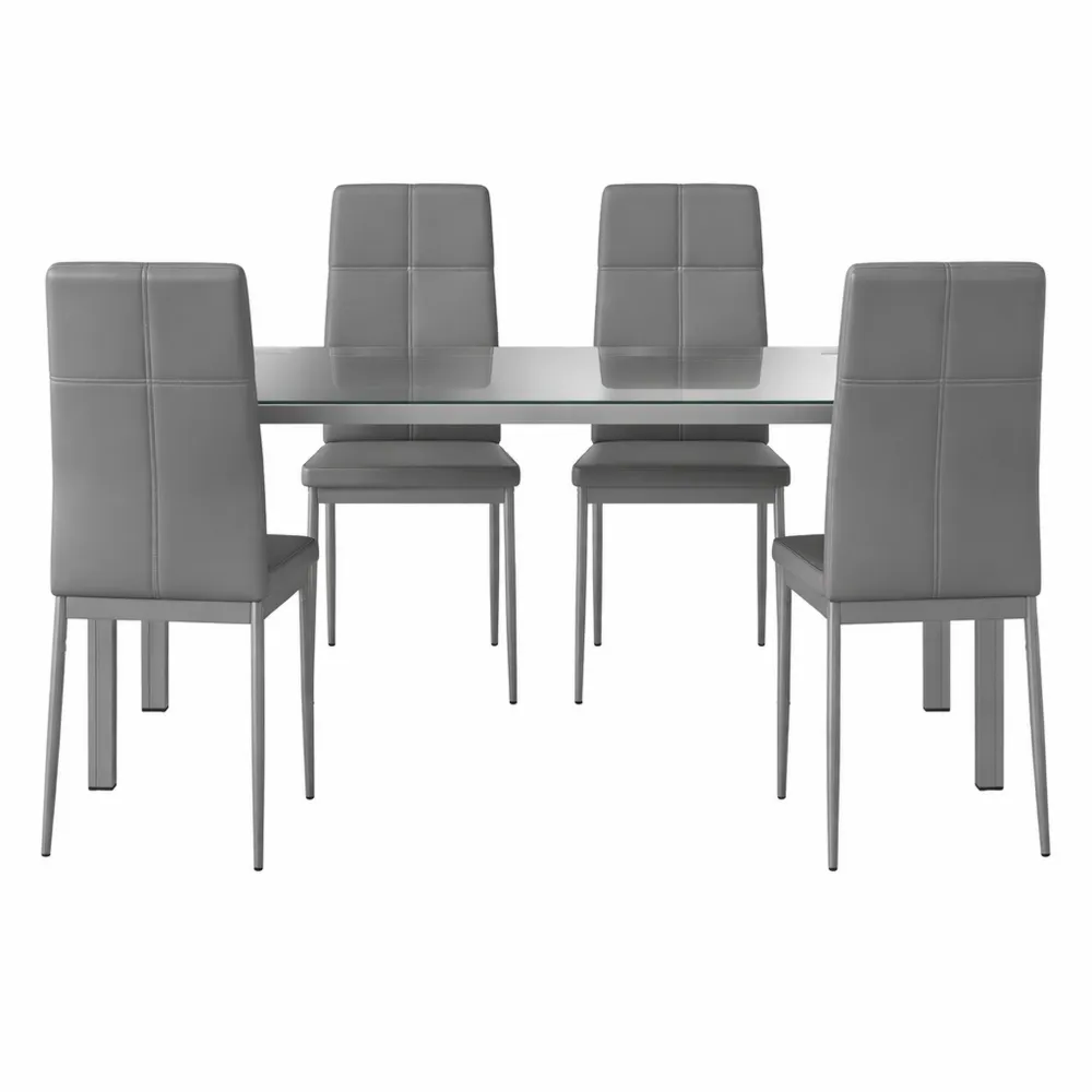 Set da Pranzo 5 Pezzi con Tavolo e Sedie Moderne in Vetro Temperato