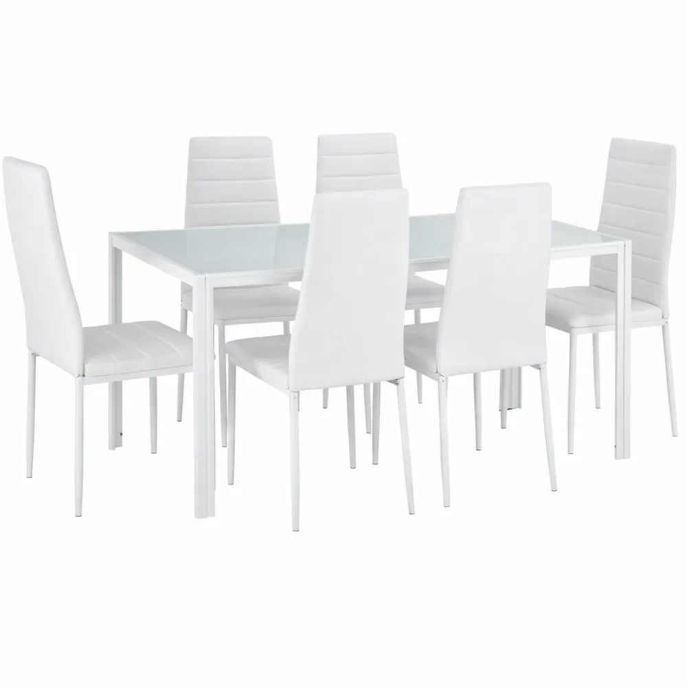 Set da Pranzo Moderno con Tavolo in Vetro e Sedie in Similpelle