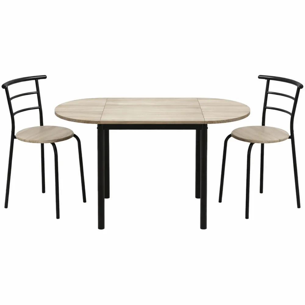Set 3 Pezzi per Pranzo con Tavolo Ovale e Sedie, Legno e Acciaio