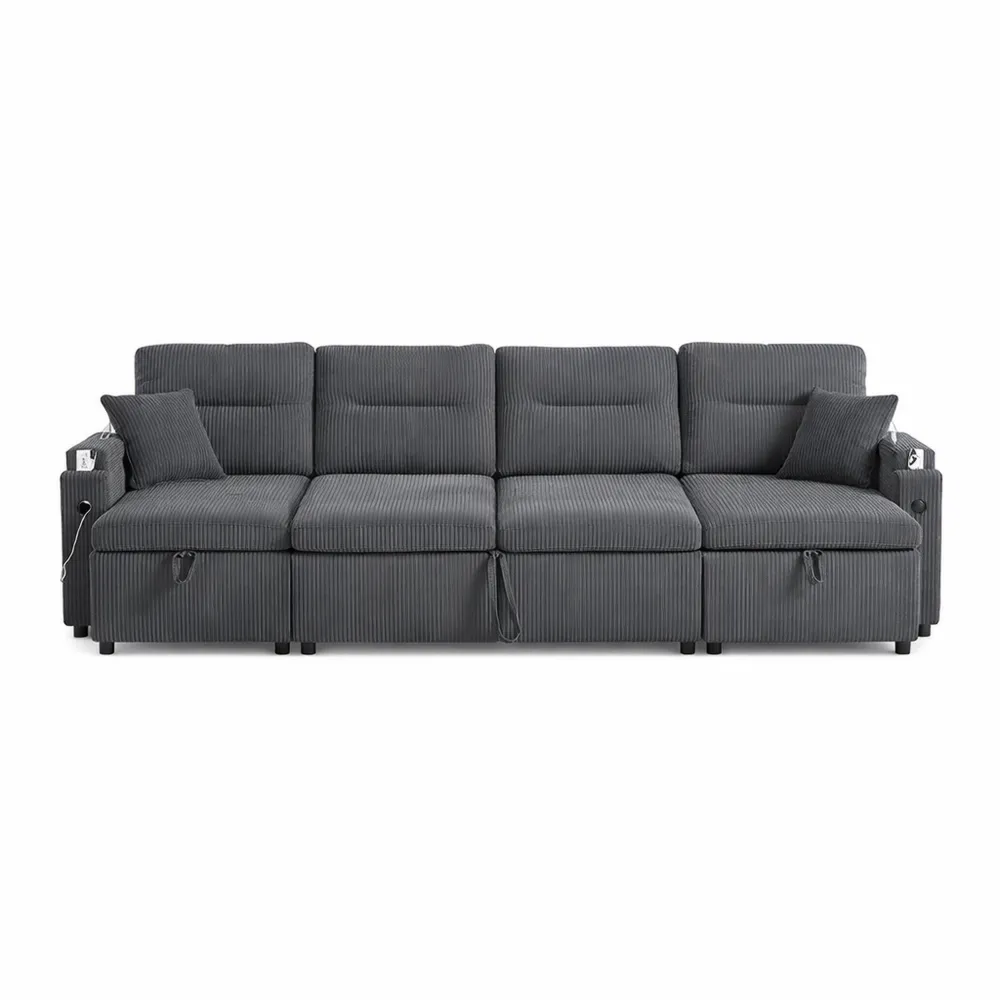 Divano letto moderno a 4 posti con chaise longue e USB