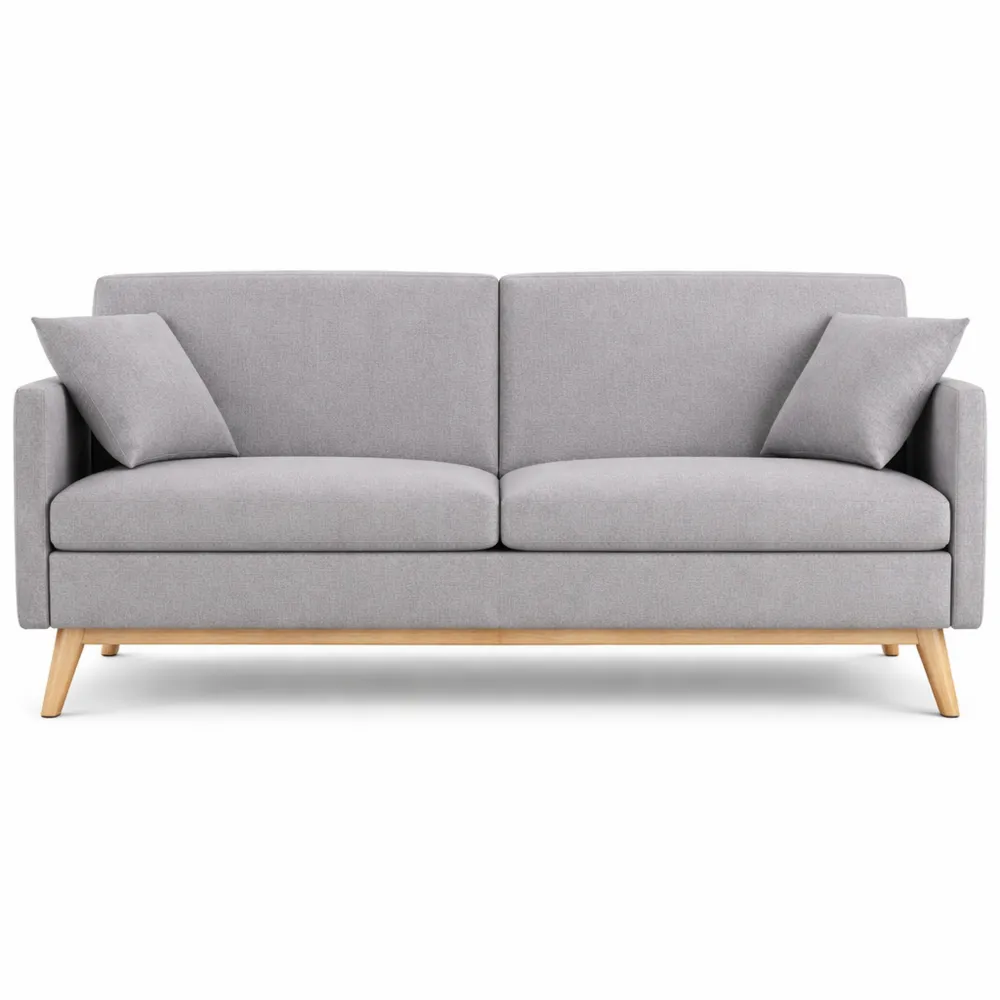 Divano Letto 3 Posti con Apertura a Libro, Tessuto Grigio Chiaro, Cuscini Inclusi