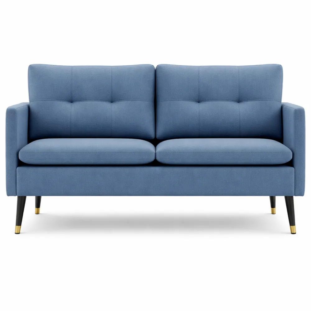 Divano Moderno a 2 Posti in Tessuto Effetto Lino con Cuscini Imbottiti e Gambe in Acciaio, per Ufficio e Casa