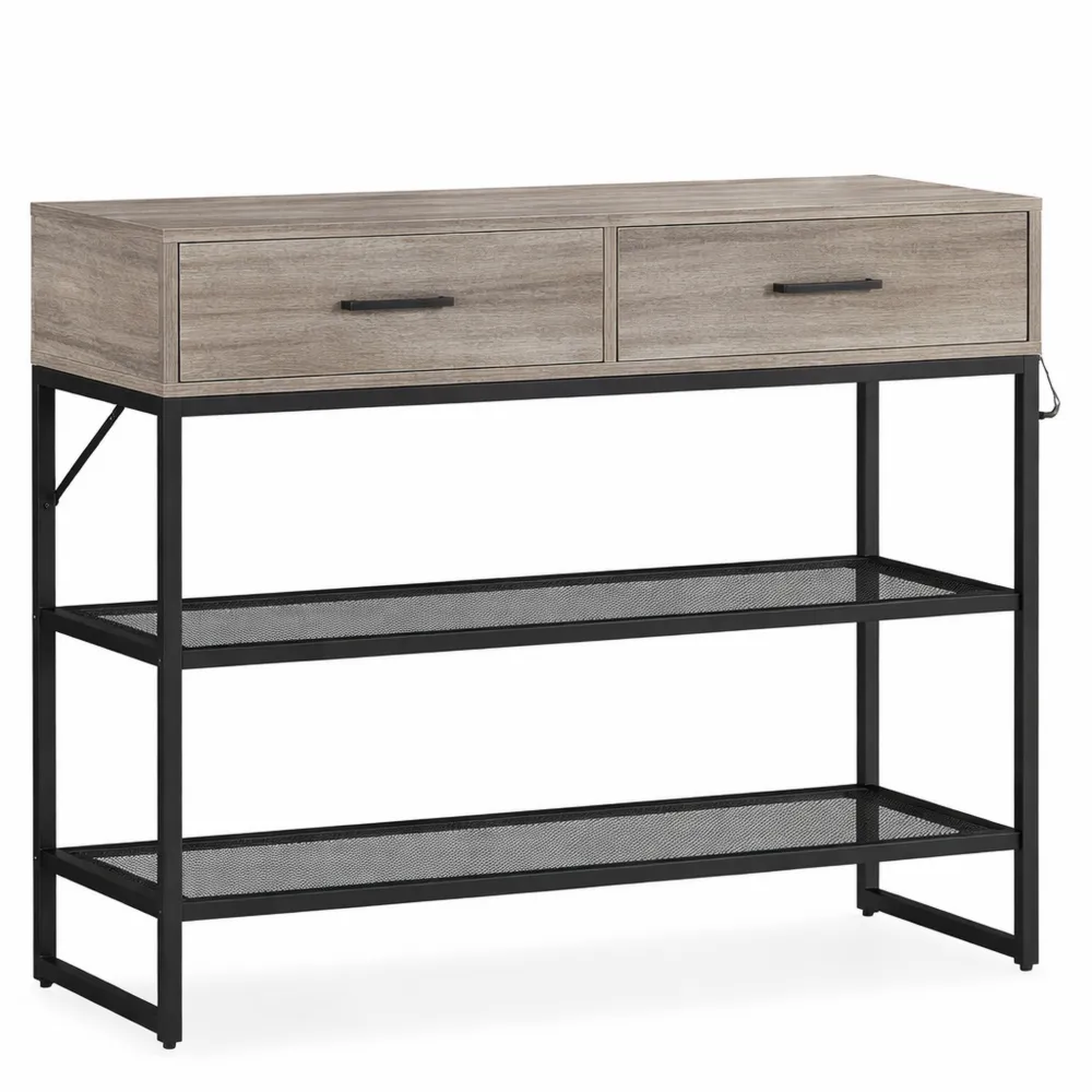 Consolle Ingresso con Cassetti e Ripiani in Metallo, Tavolo per Camera da Letto, 100x35x92 cm