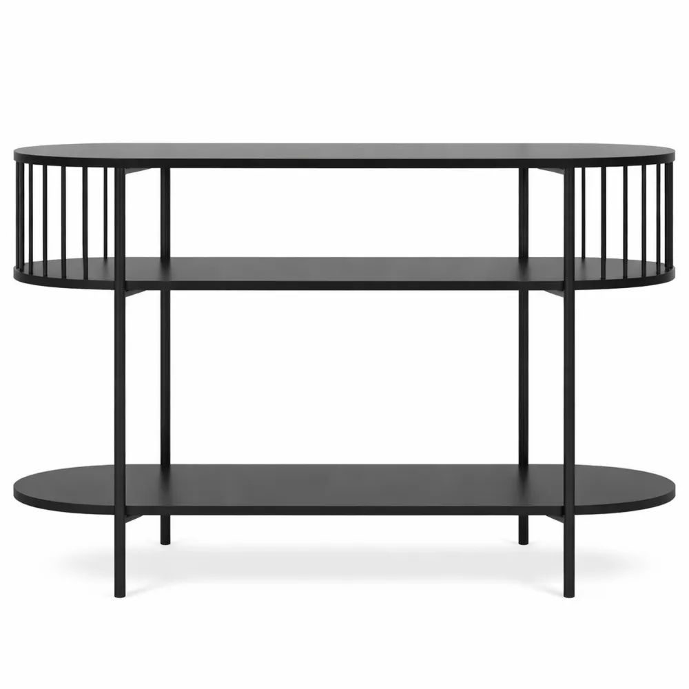 Tavolo Consolle Salvaspazio in Metallo Nero con Ripiani, Stile Industriale per Corridoio, Soggiorno o Ufficio