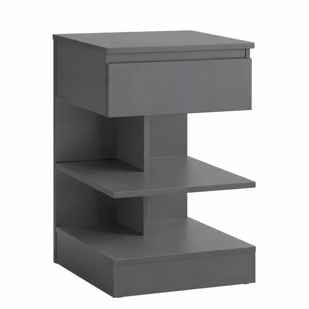 Comodino con Cassetto e Ripiani Grigi per Camera da Letto