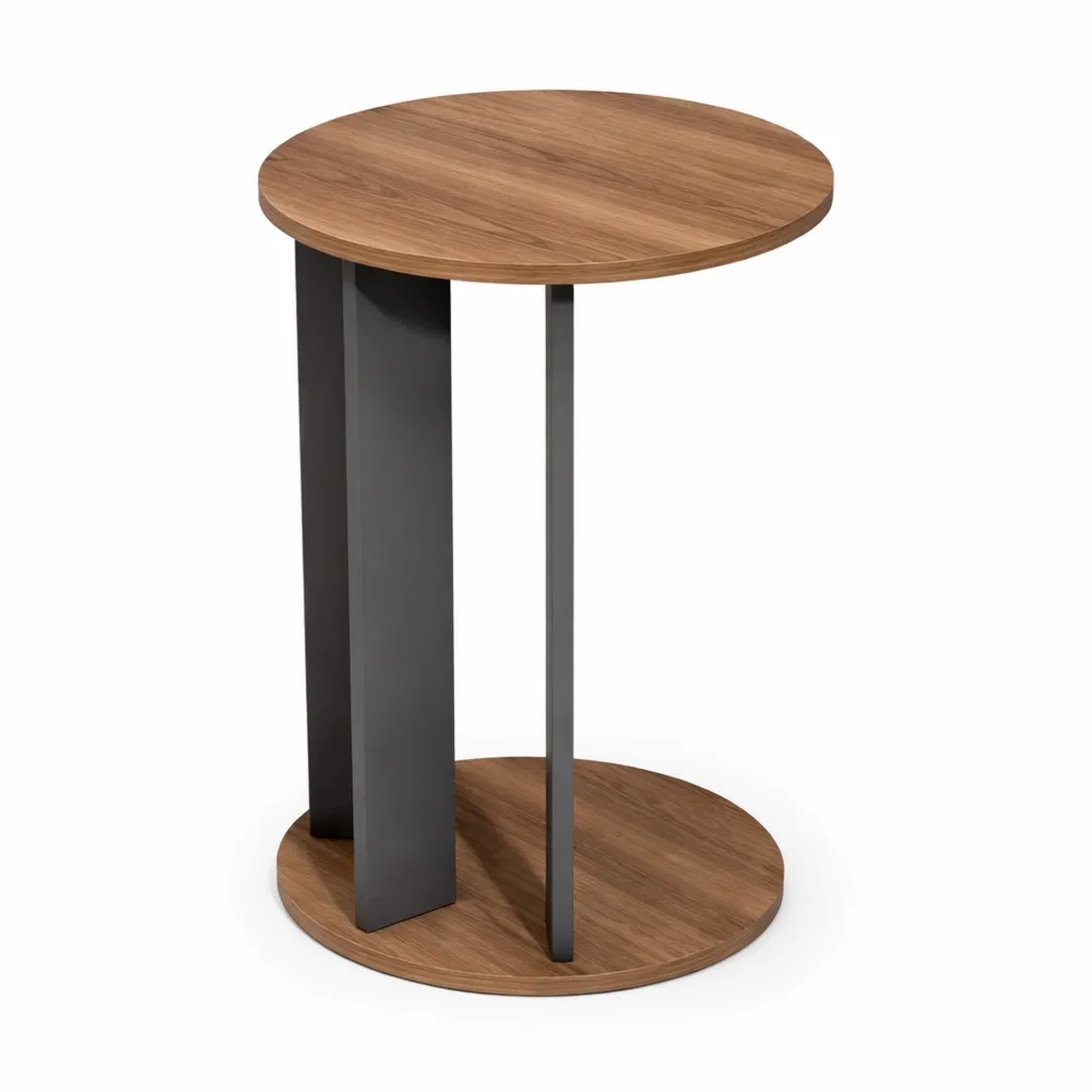 Tavolino laterale da divano rotondo in color noce 64 x 34 cm