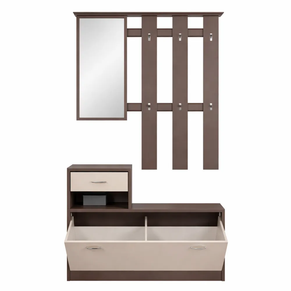 Mobile d'ingresso beige con specchio integrato e ripiani