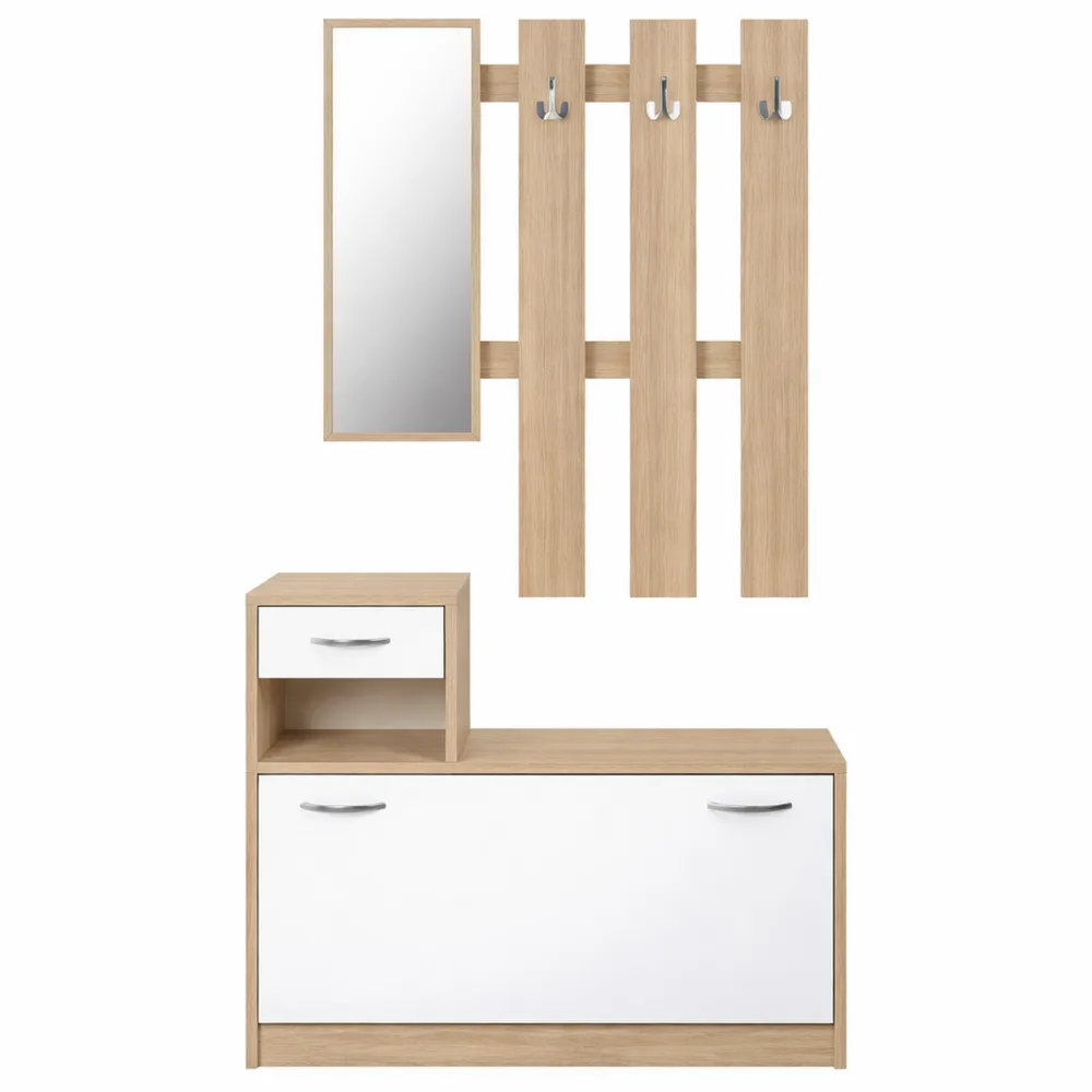 Mobile da ingresso in laminato quercia e bianco, 100x191x25 cm