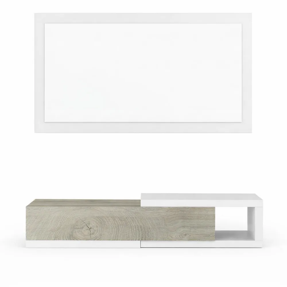 Mobile da Ingresso Sospeso con Cassetto e Specchio Bianco Rovere
