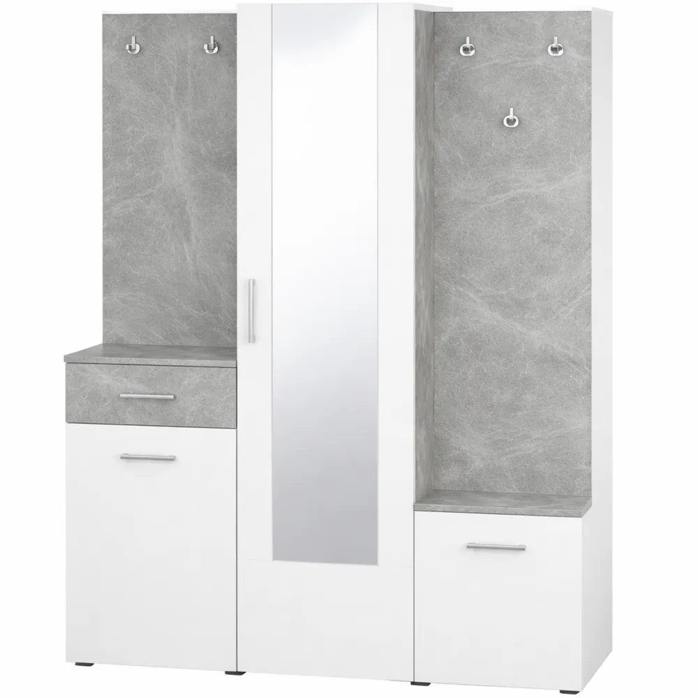 Mobile d'ingresso multifunzione con specchio e finiture cemento