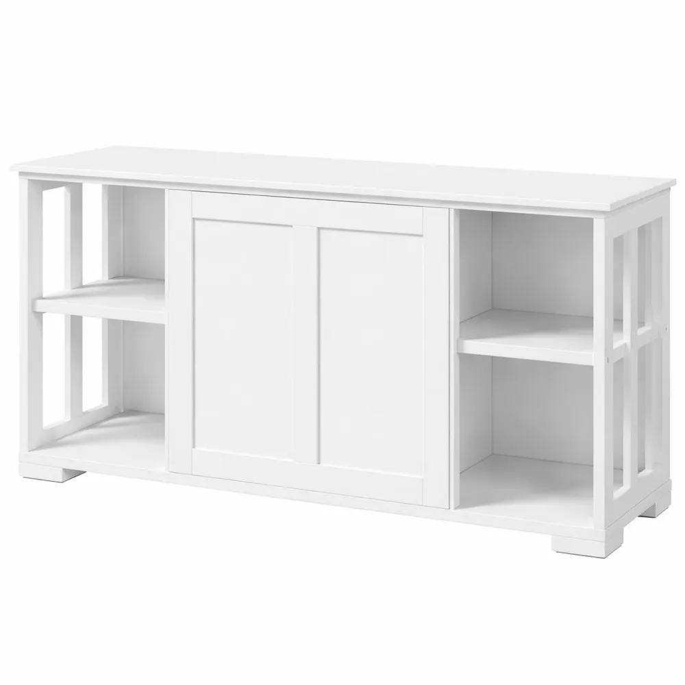 Credenza Cucina Bianco con Ante Scorrevoli e Ripiano Regolabile