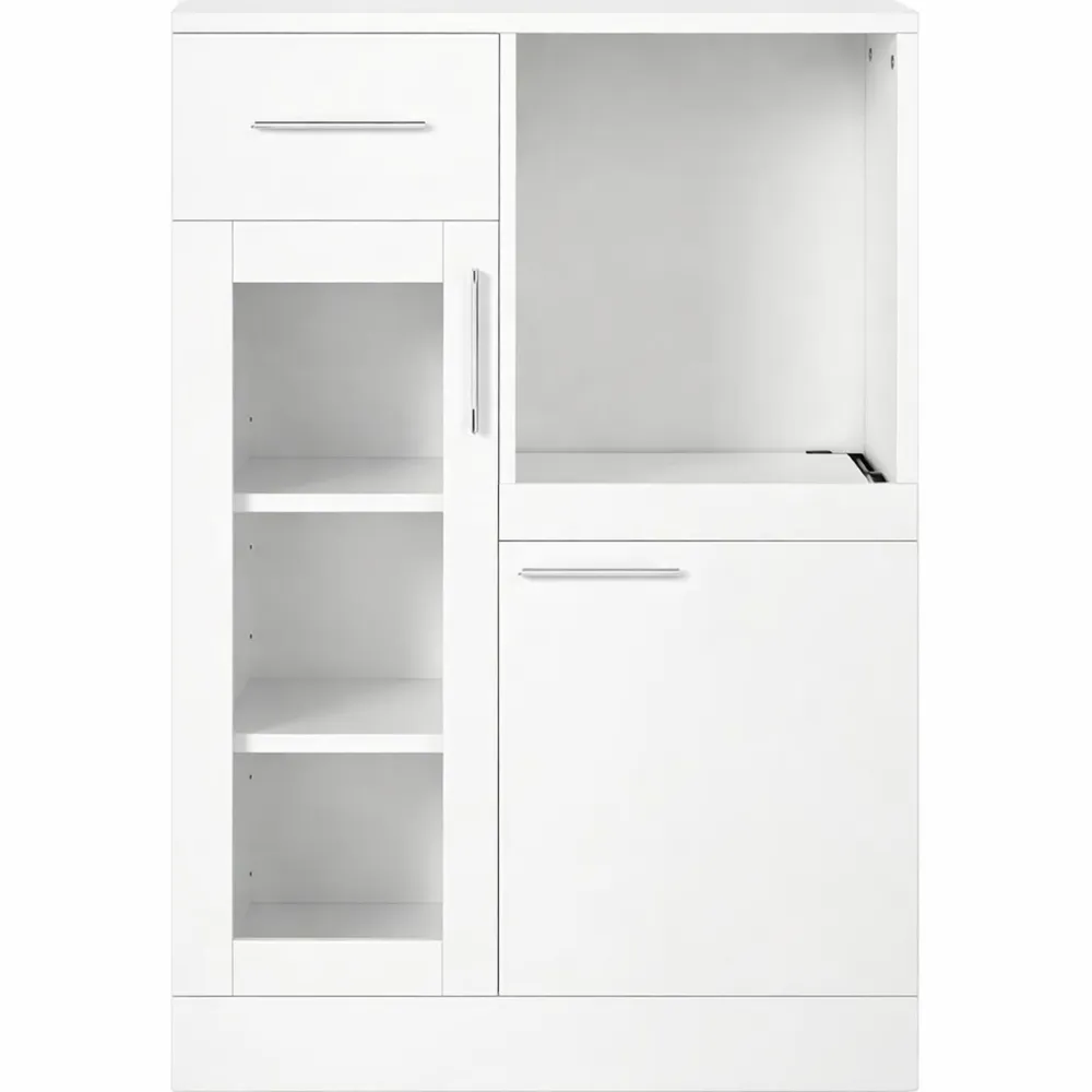 Credenza Moderna con Armadietti e Cassetto in Legno e Vetro, 60x40x95cm, Bianco