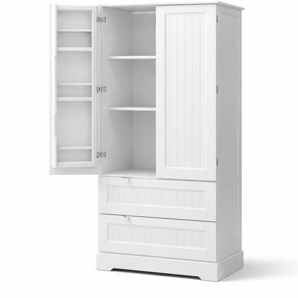 Armadio da Cucina con 2 Porte e 2 Cassetti, Mobile Alto per Storage, Ideale per Cucina e Soggiorno, 120x40x60cm Bianco